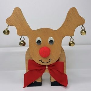 Vintage ⛄️ Handmade Wooden Rudolph The Red Nosed Reindeer Christmas Decoration